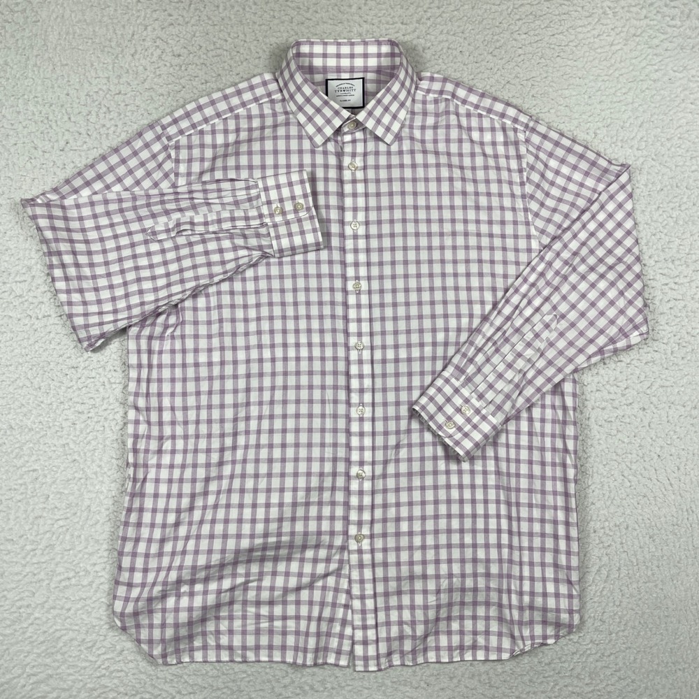 Charles Tyrwhitt Button Down Shirt Mens 18/36 Purple White Gingham Classic Fit
